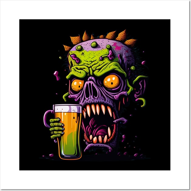 Halloween Zombie With A Beer Mug Wall Art by likbatonboot